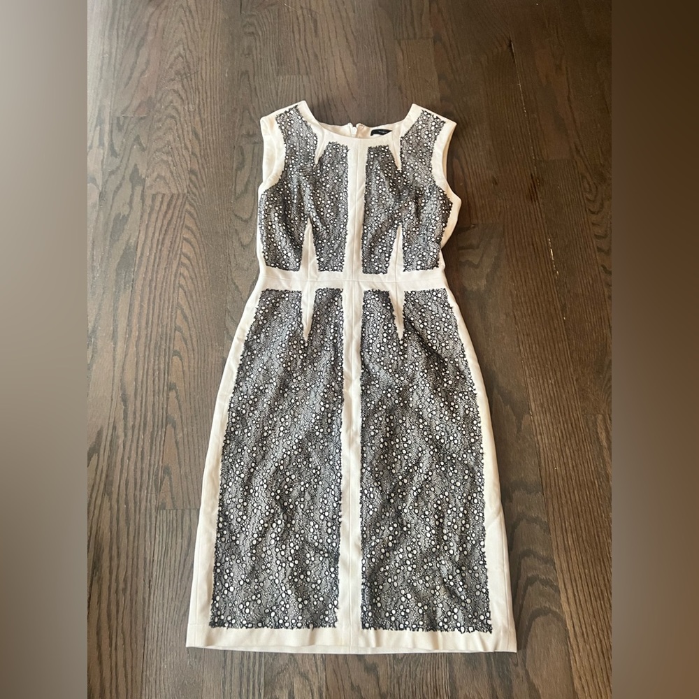 BCBG White and Black Lace Sheath Dress